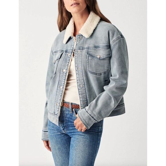 Faherty Riverlands Sherpa Denim Trucker Jacket Women's M - Picture 2 of 8